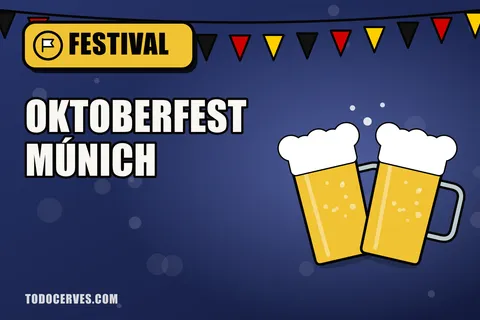 Jarras de cerveza de un litro brindando bajo banderines con los colores de Alemania