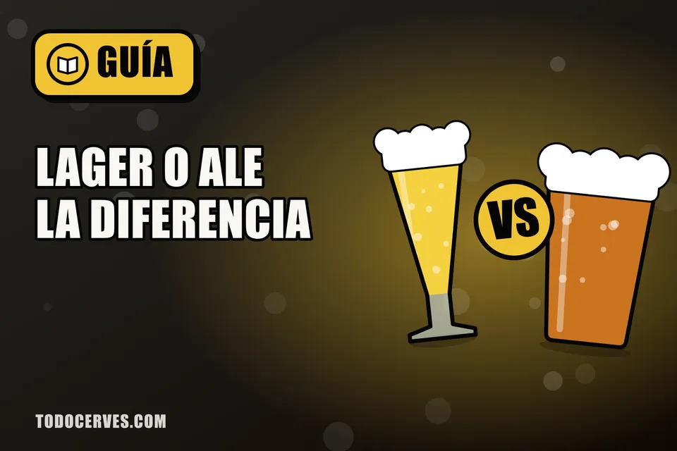 Dos vasos de cerveza, uno de lager dorada y otro de ale ámbar, enfrentados con la palabra VS