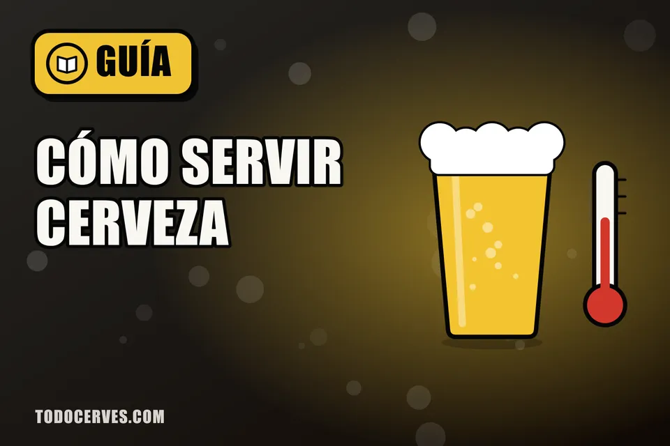 Vaso de cerveza inclinado mientras se sirve junto a un termómetro, ilustración sobre temperatura y servicio