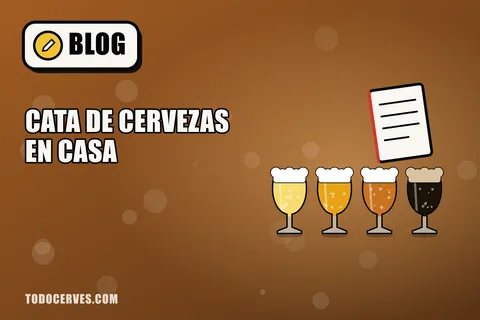 Cuatro vasos pequeños de cerveza de distintos colores alineados sobre una mesa, preparados para una cata en casa