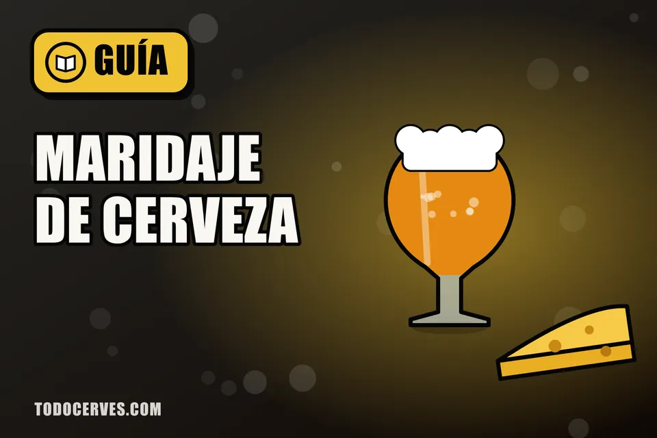 Vaso de cerveza junto a una cuña de queso, ilustración sobre maridaje entre cerveza y comida