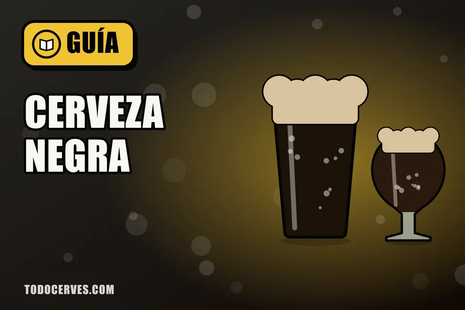 Pinta de cerveza negra con espuma cremosa junto a una copa tulipa oscura