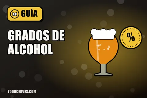 Copa de cerveza ámbar junto a una insignia dorada con el símbolo de porcentaje