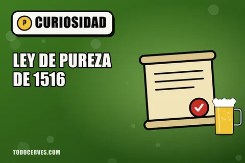 Pergamino antiguo con un sello y tres ingredientes, cebada, lúpulo y agua, junto a una jarra de cerveza