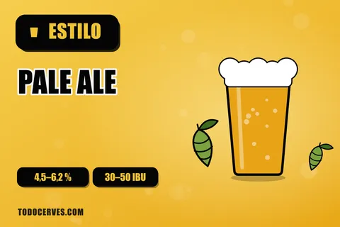 Vaso de pinta de pale ale dorada con espuma blanca y una flor de lúpulo