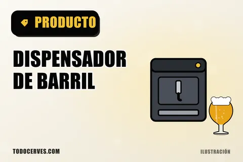 Ilustración de un dispensador doméstico de cerveza de barril con grifo cromado y bandeja de goteo