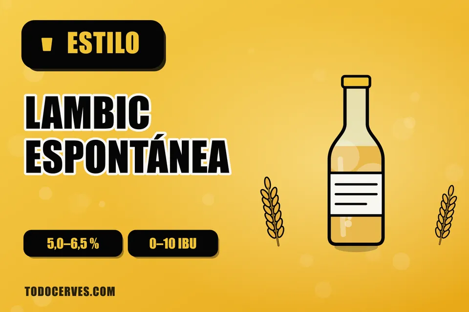 Botella con corcho y copa de lambic dorada y turbia