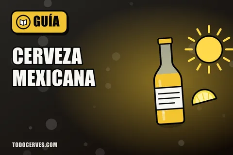 Botella de cerveza con una rodaja de limón y un sol al fondo, ilustración de la cerveza mexicana